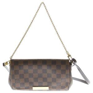 Louis Vuitton Damier Favorite PM Shoulder Bag Brown Leather